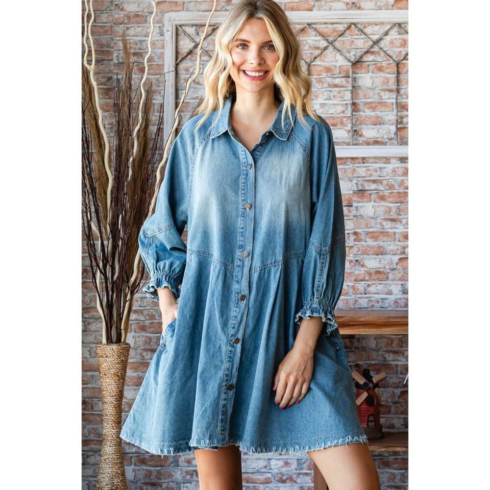 NWT Veveret Denim Long Sleeve Mini Dress